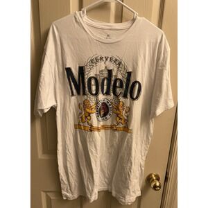CERVEZA MODELO Official‎ Mexican Beer Crest Logo White Promo T-Shirt Size XL